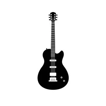Stringed musical instrument logo, electric guitar silhouette suitable for music Illustrazione stock