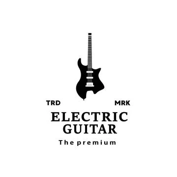 Stringed musical instrument logo, electric guitar silhouette suitable for music Stock Illustration