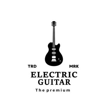 Stringed musical instrument logo, electric guitar silhouette suitable for music Stock Illustration