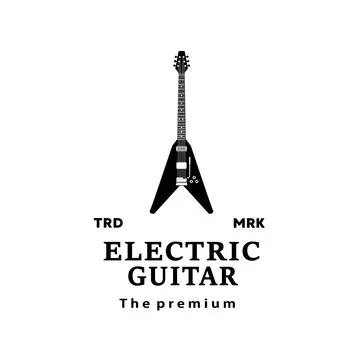 Stringed musical instrument logo, electric guitar silhouette suitable for music Stock Illustration
