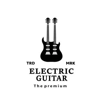 Stringed musical instrument logo, electric guitar silhouette Stock Illustration