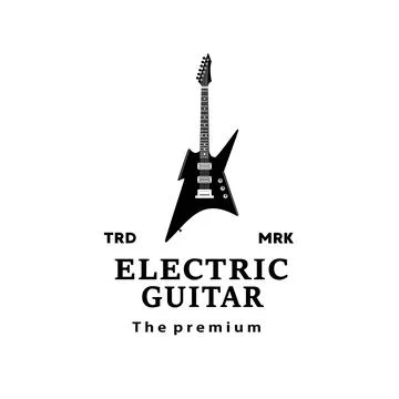 Stringed musical instrument logo, electric guitar silhouette suitable for music Stock Illustration