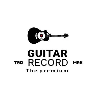 Stringed musical instrument logo, guitar record silhouette suitable for music Illustrazione stock
