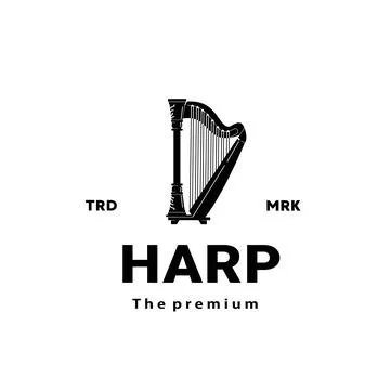 Stringed musical instrument logo, harp silhouette suitable for music Illustrazione stock