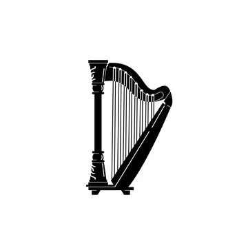 Stringed musical instrument logo, harp silhouette suitable for music Stock Illustration