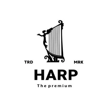 Stringed musical instrument logo, harp silhouette suitable for music Illustrazione stock