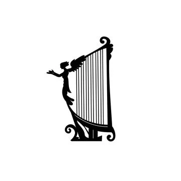 Stringed musical instrument logo, harp silhouette suitable for music Stock Illustration