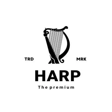 Stringed musical instrument logo, harp silhouette suitable for music Stock Illustration