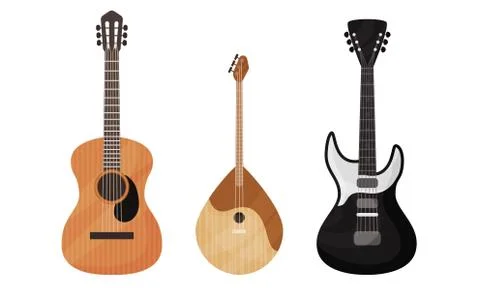 Stringed Musical Instruments Isolated On White Background Vector Set Stock Illustration