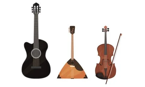 Stringed Musical Instruments Isolated On White Background Vector Set Stock Illustration