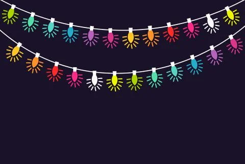 Strings of colorful Christmas lights. Vector background Stock Illustration