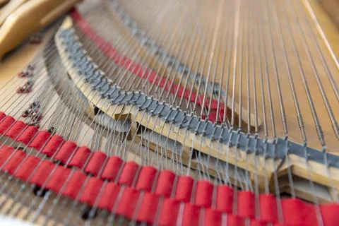 Strings of an grand piano inside the instrument, details of the internal st.. Stock Photos