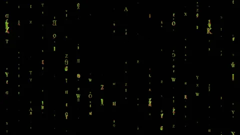 Strings of letters fly up and down on a black background. design element Stock Footage 85558041