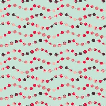 Strings of red colored beads on a light blue background Stock Illustration