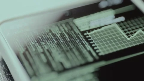 Strings of symbols, random symbols falling down alongside a test grid Stock Footage 326044681