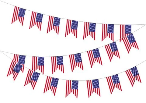 Strings of USA flags decorative hanging bunting isolated Stock Illustration