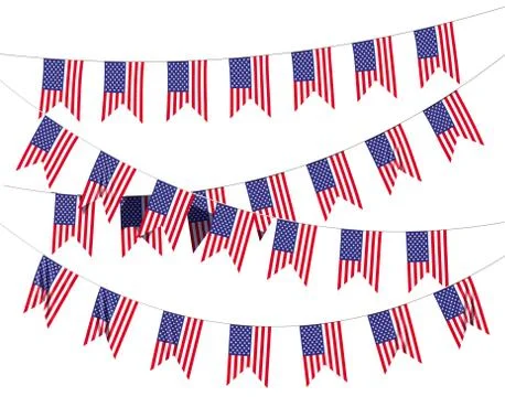 Strings of USA flags decorative hanging bunting isolated on white Stock Illustration