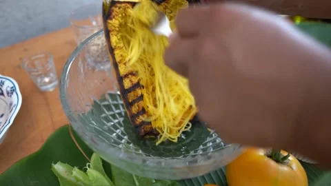 Stringy spaghetti squash Stock Footage 209172665