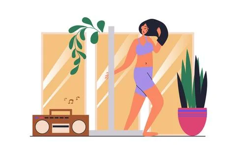 Strip dance web concept with people scene in flat design. Woman doing sensu.. Stock Illustration