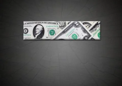 Strip from dollars on the gradient dark background Stock Photos