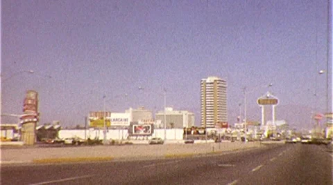 THE STRIP Las Vegas NEVADA CAR Casino Gambling 1970s Vintage Film Home Movie 8mm Stock Footage