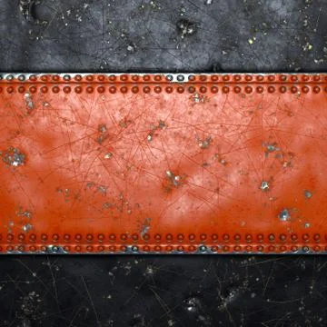 Strip of metal with rivets painted red in the shape of a rectangle in the center Illustrazione stock