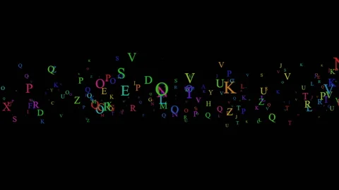 Strip in the middle of the screen from letters changing colors fly up and down Stock Footage 85557947