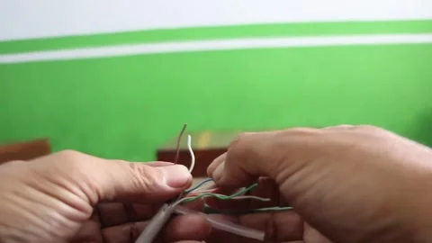 Strip the skin of a network cable. Strip the UTP cable Stock Footage 287525717