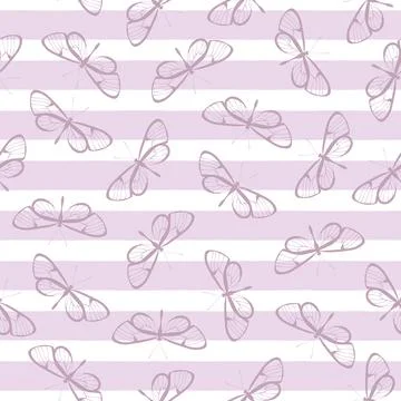 Stripe butterfly pattern, purple seamless vector. Stock Illustration
