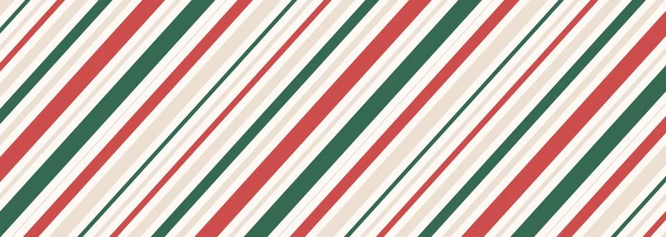 Stripe cane pattern with red, green and beige diagonal lines. Christmas vector Stock Illustration