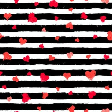 Stripe Pattern Black and White with Painted Hearts Stock Illustration