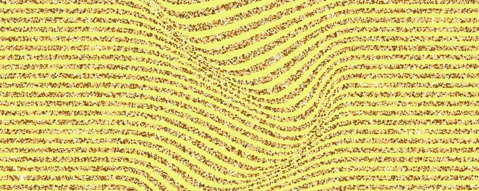 Stripe pattern with randomly distorted lines. Yellow background with golden dust Stock Illustration