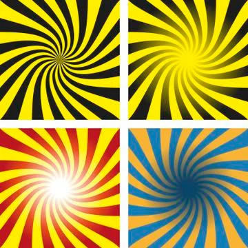 Stripe rays swirl backgrounds in several colors. Stock Illustration