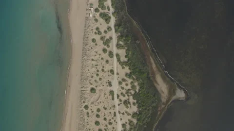 Stripe of sand between Lake Corrison and Ioninian Sea Stock Footage 219916520