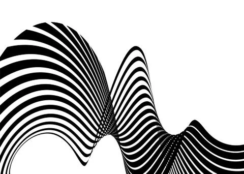 Stripe wave background design with black and white lines. 3d optical op art Stock Illustration