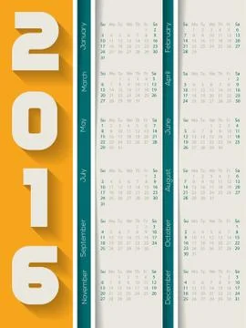 Striped 2016 calendar with shadows Stock Illustration