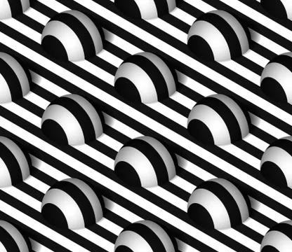Striped 3D Hemisphere Hills Vector Seamless Pattern Stock Illustration