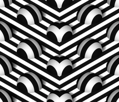 Striped 3D Hemisphere Hills Vector Seamless Pattern Stock Illustration