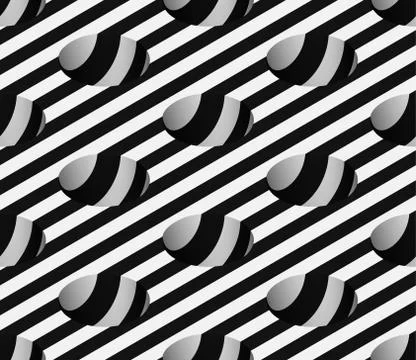 Striped 3D Hemisphere Pit Hole Vector Seamless Pattern Stock Illustration