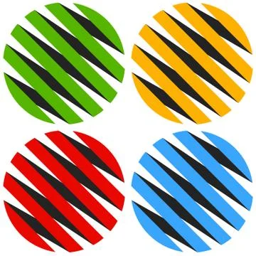Striped 3d spheres, orbs. Sphere icons, abstract sphere logos. Stock Illustration