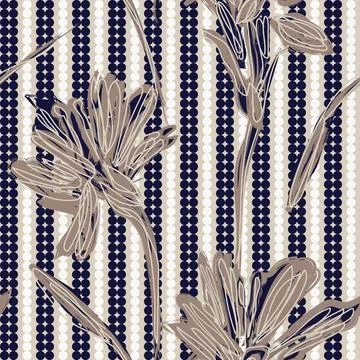 Striped Abstract Floral seamless pattern design for fashion and home textil.. Stock Illustration