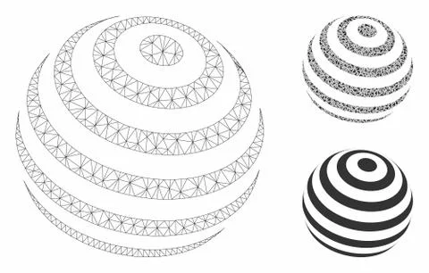 Striped Abstract Sphere Vector Mesh Network Model and Triangle Mosaic Icon Stock Illustration