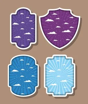 Striped and clouds design inside labels set vector illustration Stock Illustration