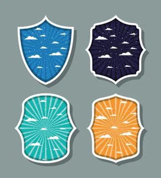 Striped and clouds design inside labels set vector illustration Stock Illustration