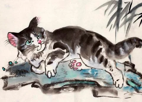 Striped and mustached cat Stock Illustration