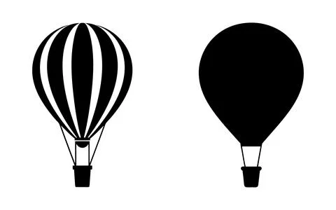 Striped and Solid Black Hot Air Balloons, Simple Icons イラスト素材