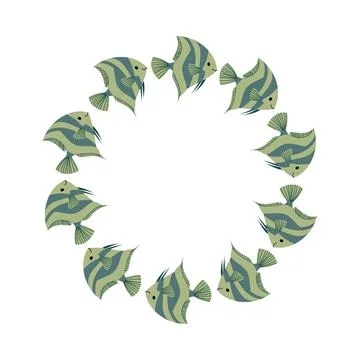 Striped Angelfish Wreath Circular Vector Frame Illustrazione stock