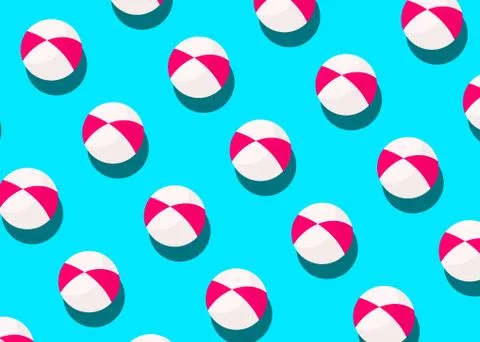 Striped ball pattern on blue background. Creative minimal composition, flat lay Illustrazione stock