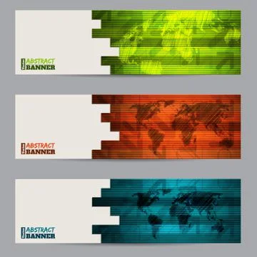 Striped banners with abstract stripes and scribbled maps Stock Illustration