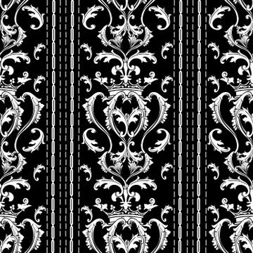 Striped Baroque seamless pattern. Black white vector background with vertical イラスト素材